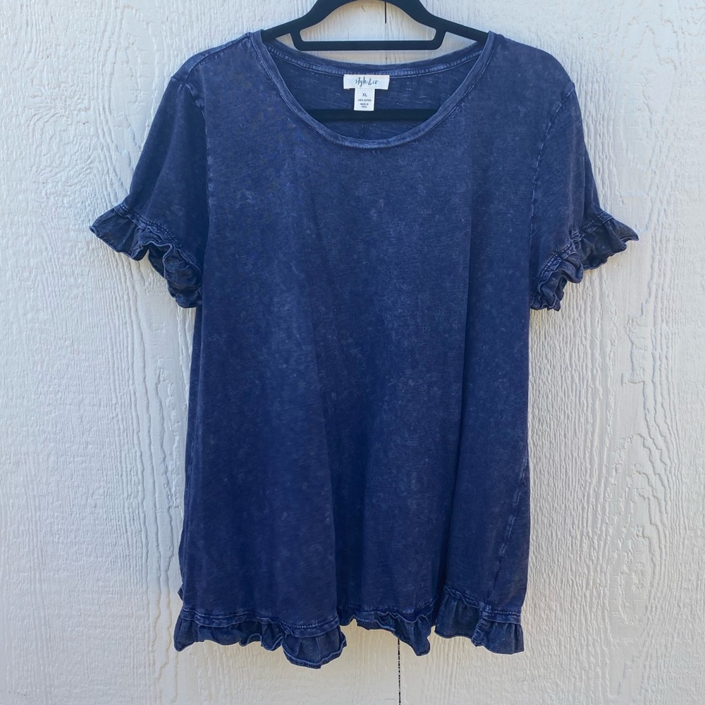 Blue Ruffle Top/ Blouse